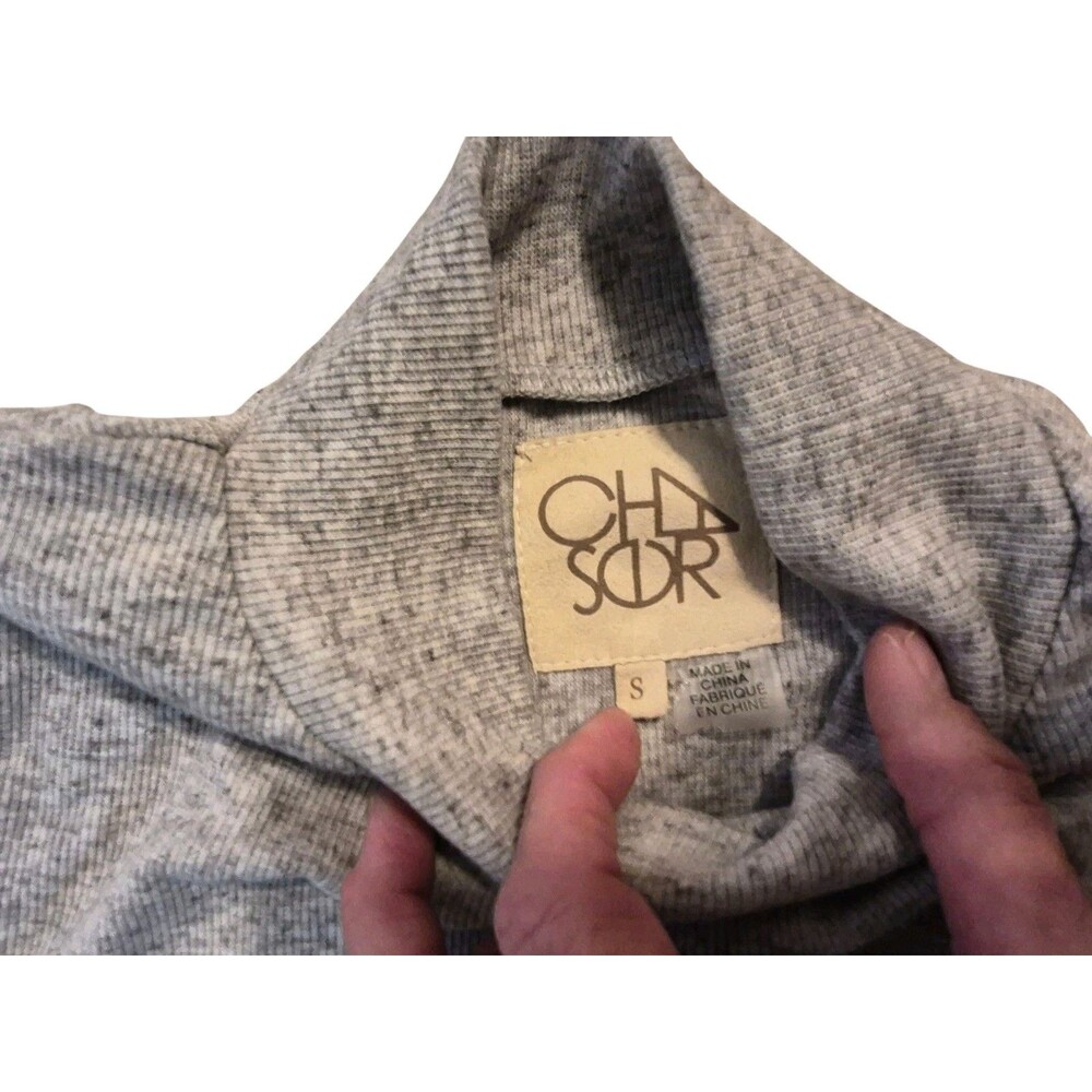 Chaser Linen Blend S Top Mock Neck Minimalist Old Money Neutral - Picture 3 of 7